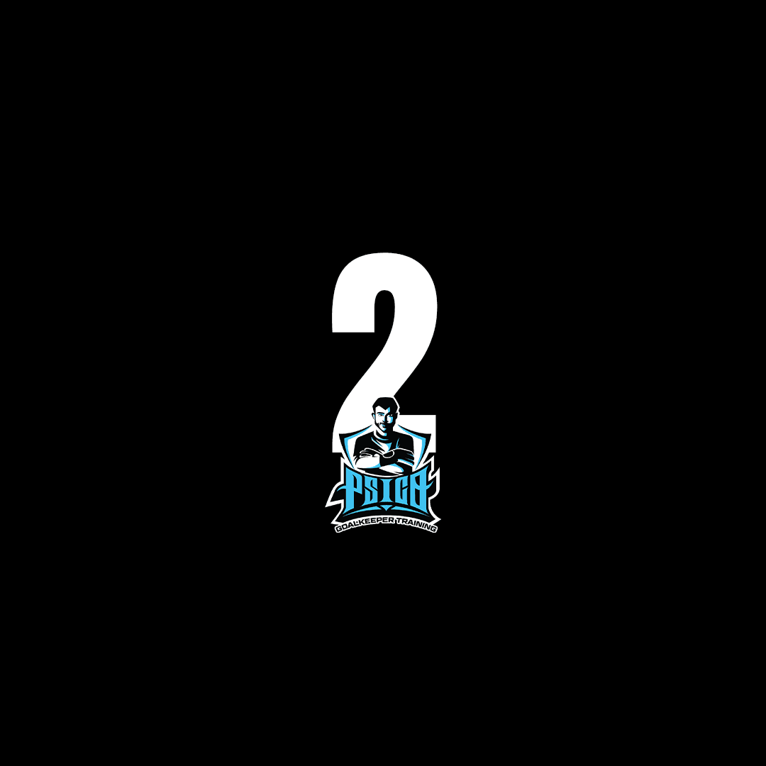 The number 2 with a goalkeeper training logo on a black background.