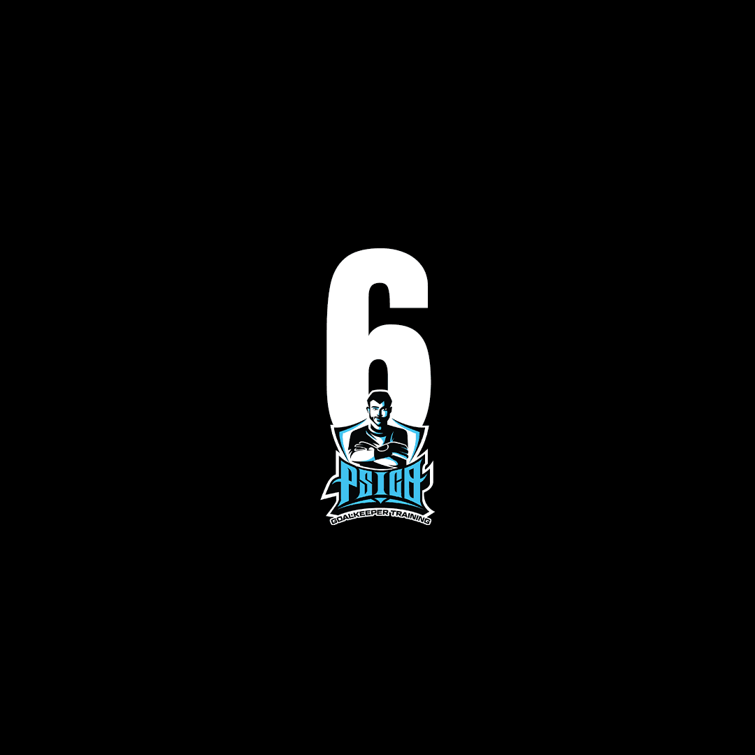 Number 6 with a logo of a goalkeeper training school below.